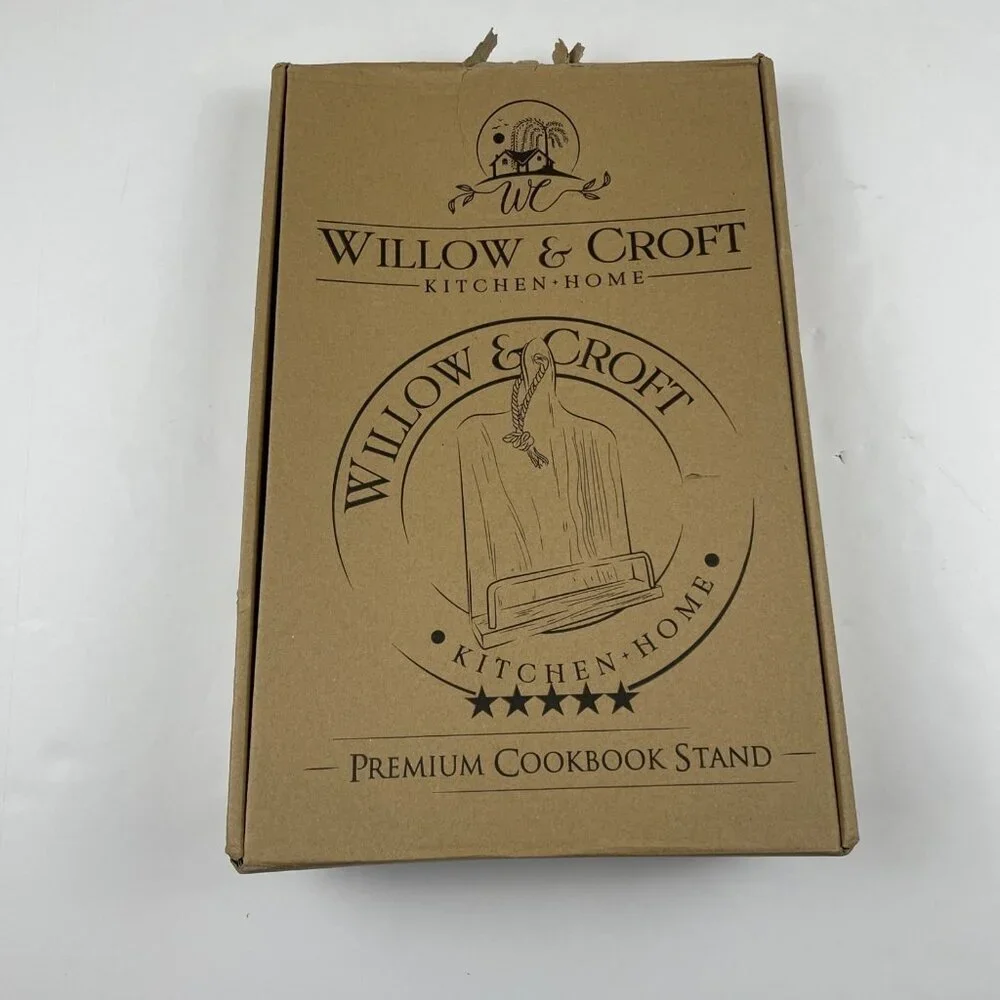 Willow & Croft Premium Cook Book Stand. Farmhouse Cutting Board Stand White